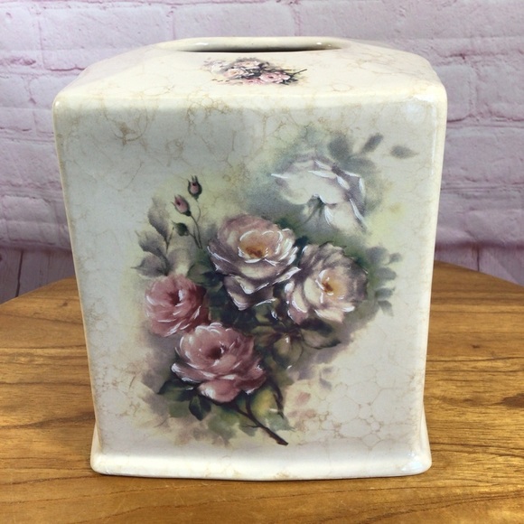 Vintage Athena Rose Ceramic Tissue Box Cover - Made in USA - Picture 6 of 8